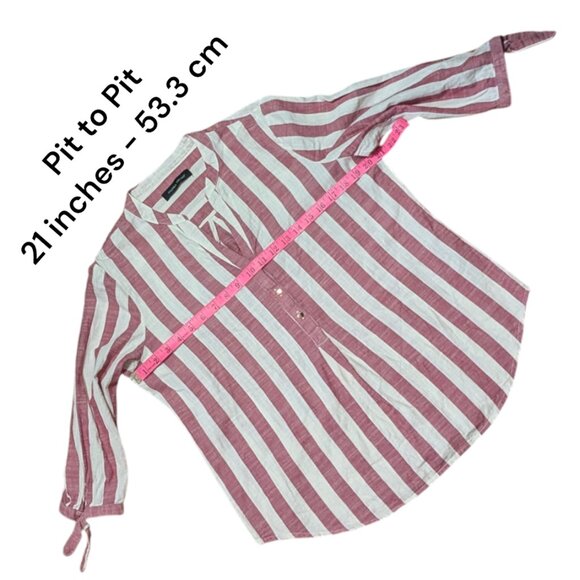 Ivanka Trump | 100% Cotton Stripped Red White 3/4 Sleeves Blouse | Size: Large - Picture 4 of 16